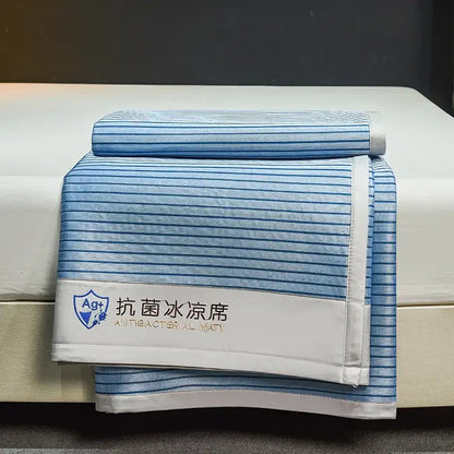 Blue and white striped ice silky cooling mat bedroom pad