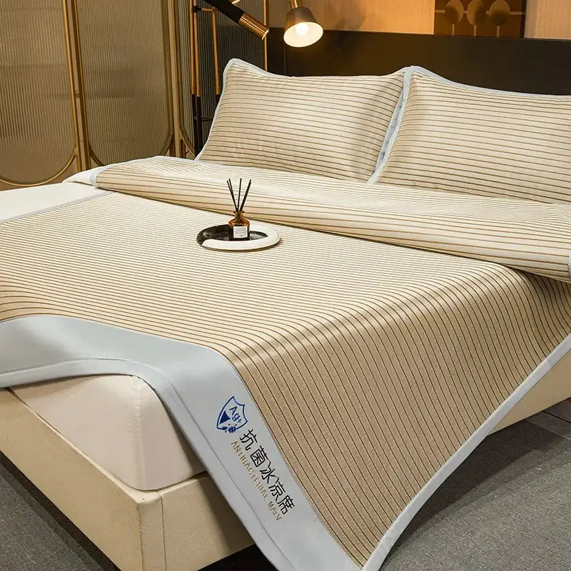 Blue and white striped ice silky cooling mat bedroom pad