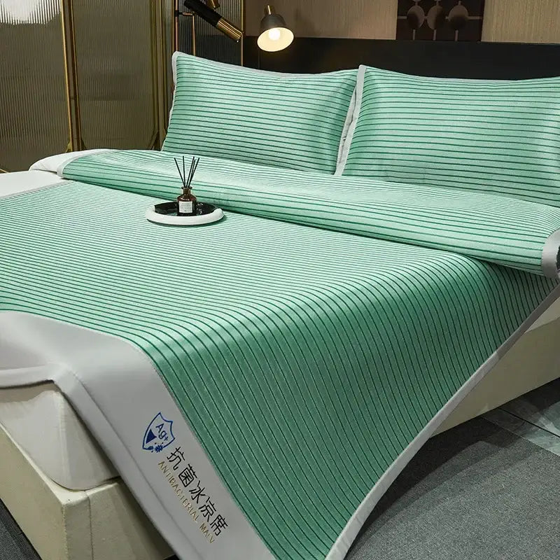 Blue and white striped ice silky cooling mat bedroom pad