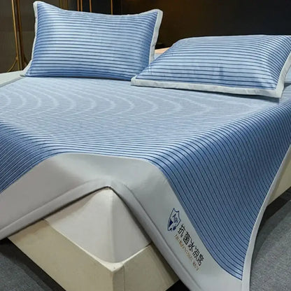 Blue and white striped ice silky cooling mat bedroom pad