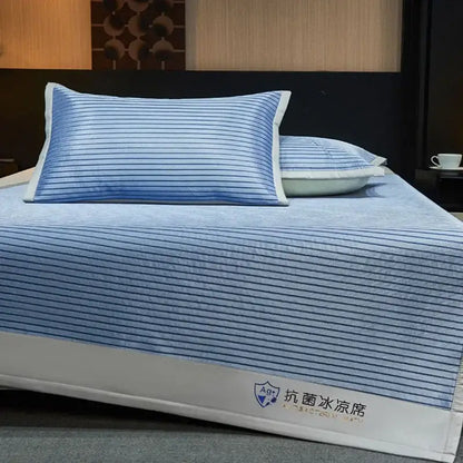 Blue and white striped ice silky cooling mat bedroom pad