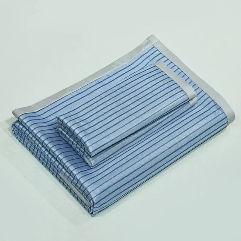 Blue and white striped ice silky cooling mat bedroom pad