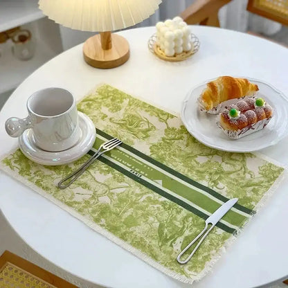 Blue and white toile cotton linen place mat set kitchen dining decor