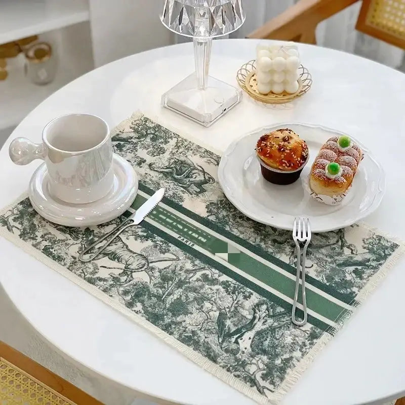 Blue and white toile cotton linen place mat set kitchen dining decor