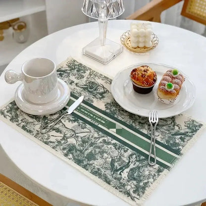 Blue and white toile cotton linen place mat set kitchen dining decor