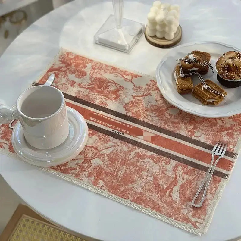 Blue and white toile cotton linen place mat set kitchen dining decor