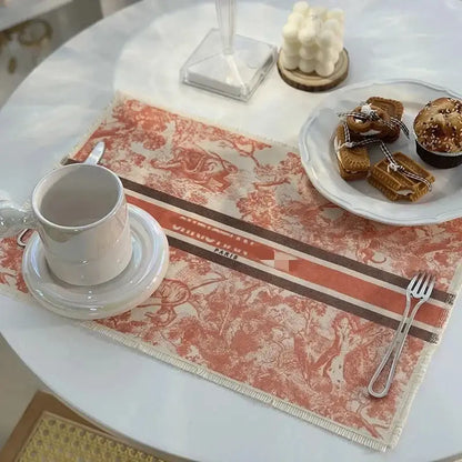Blue and white toile cotton linen place mat set kitchen dining decor