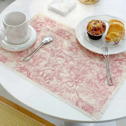 Blue and white toile cotton linen place mat set kitchen dining decor
