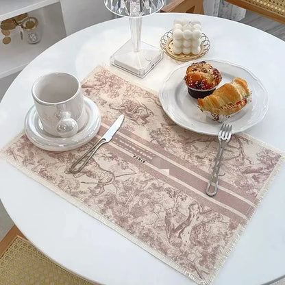 Blue and white toile cotton linen place mat set kitchen dining decor