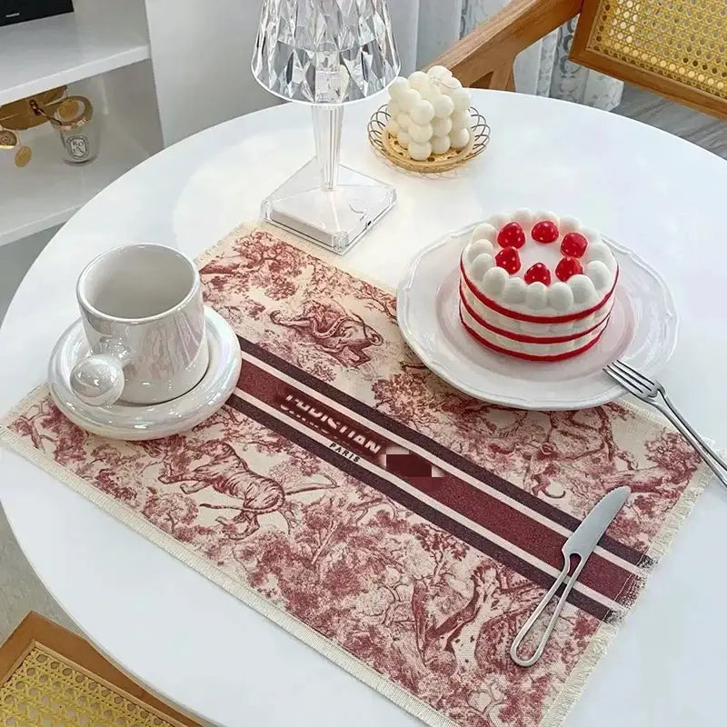 Blue and white toile cotton linen place mat set kitchen dining decor