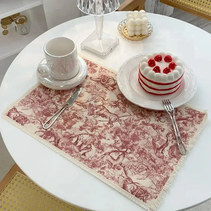 Blue and white toile cotton linen place mat set kitchen dining decor