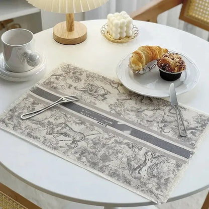 Blue and white toile cotton linen place mat set kitchen dining decor
