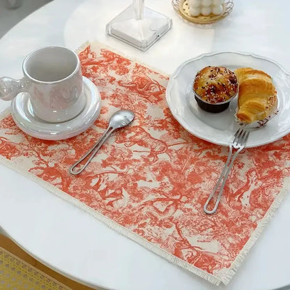 Blue and white toile cotton linen place mat set kitchen dining decor