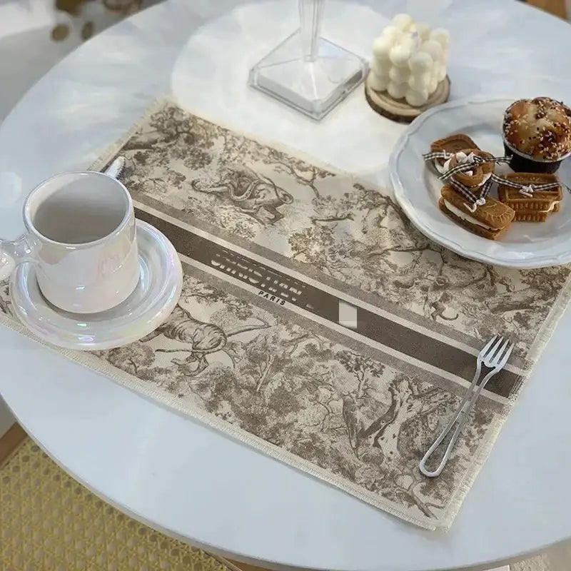 Blue and white toile cotton linen place mat set kitchen dining decor