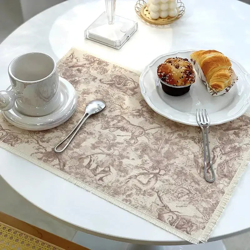 Blue and white toile cotton linen place mat set kitchen dining decor