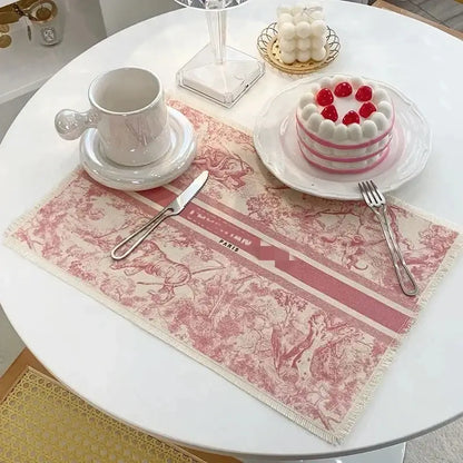 Blue and white toile cotton linen place mat set kitchen dining decor