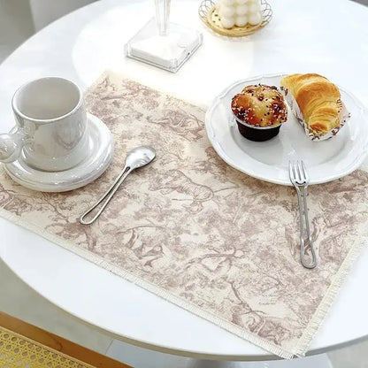 Blue and white toile cotton linen place mat set kitchen dining decor
