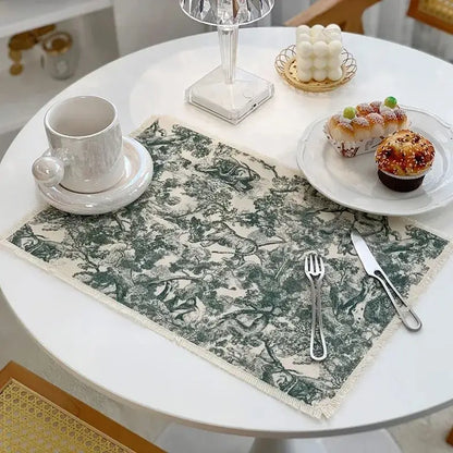 Blue and white toile cotton linen place mat set kitchen dining decor