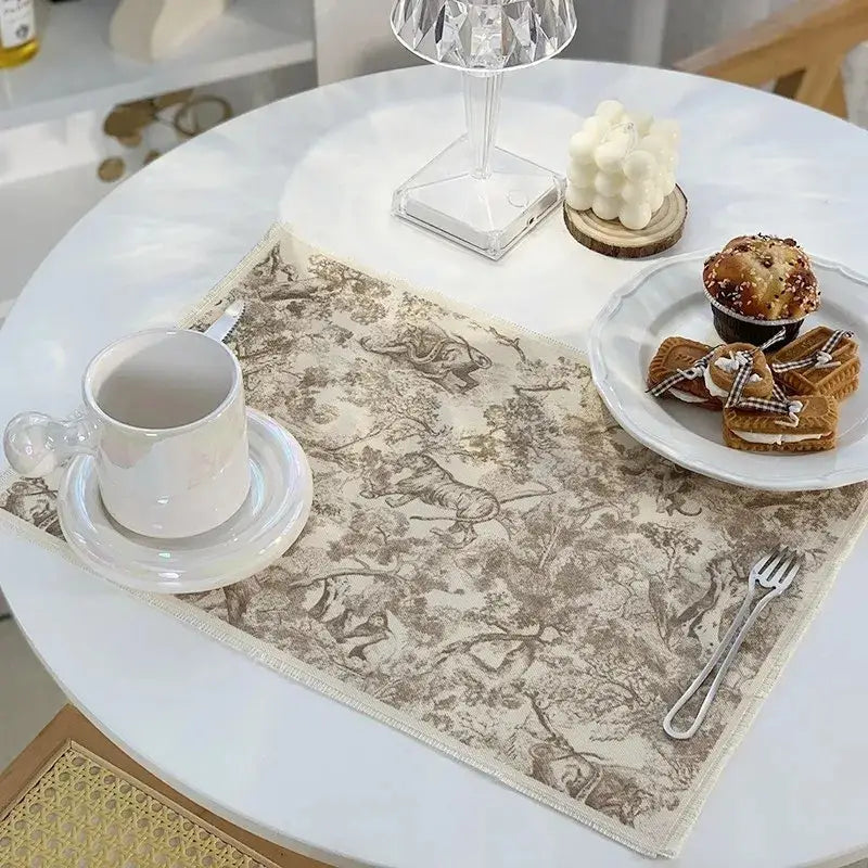 Blue and white toile cotton linen place mat set kitchen dining decor