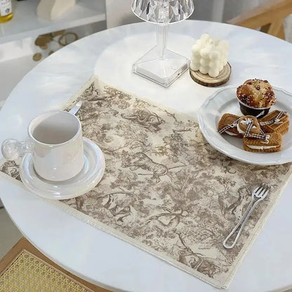 Blue and white toile cotton linen place mat set kitchen dining decor