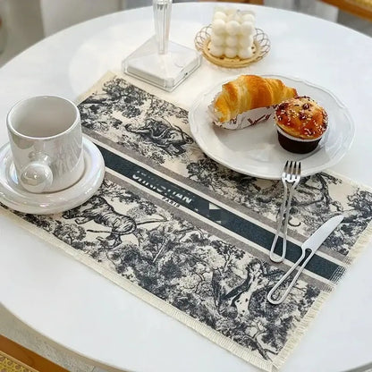 Blue and white toile cotton linen place mat set kitchen dining decor