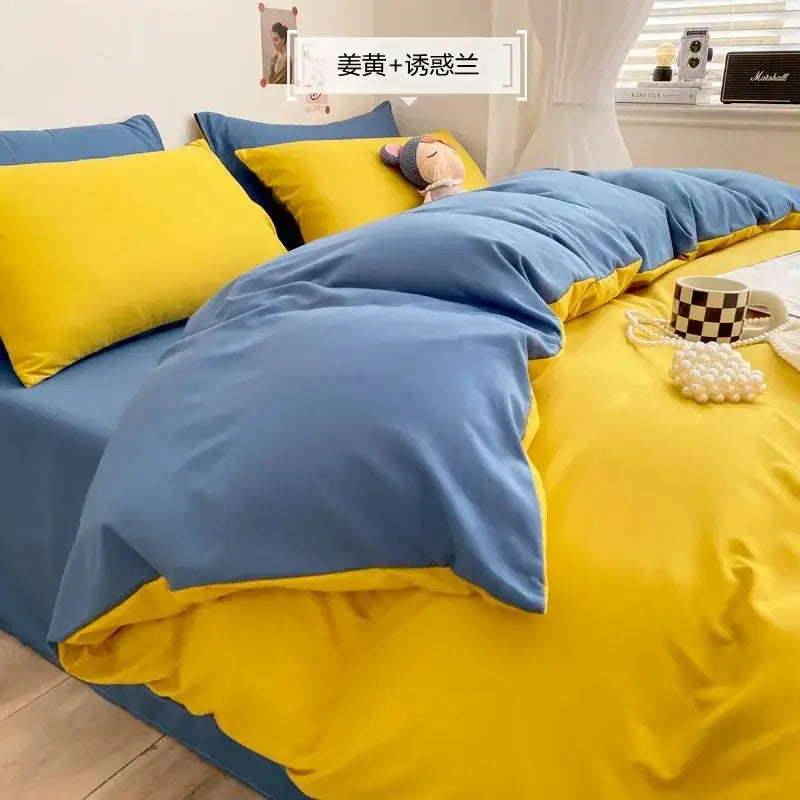 Blue and yellow soft plush bedding set bedroom comfort king size