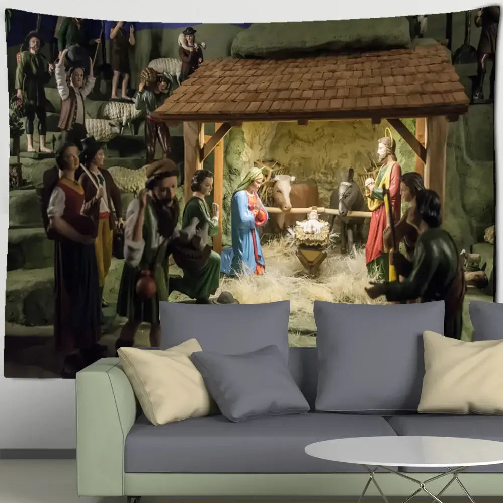 Blue camel printed polyester christmas tapestry living room decor