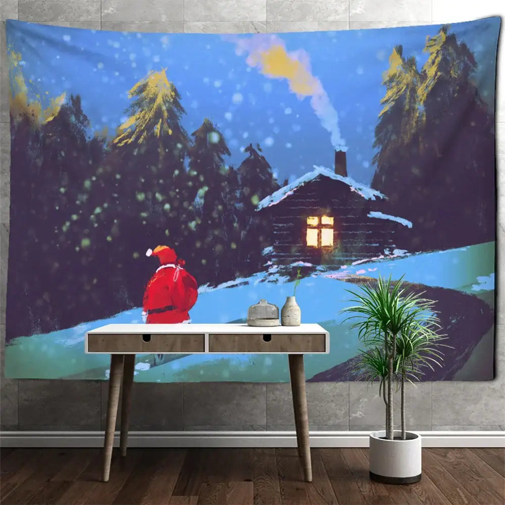 Blue camel printed polyester christmas tapestry living room decor
