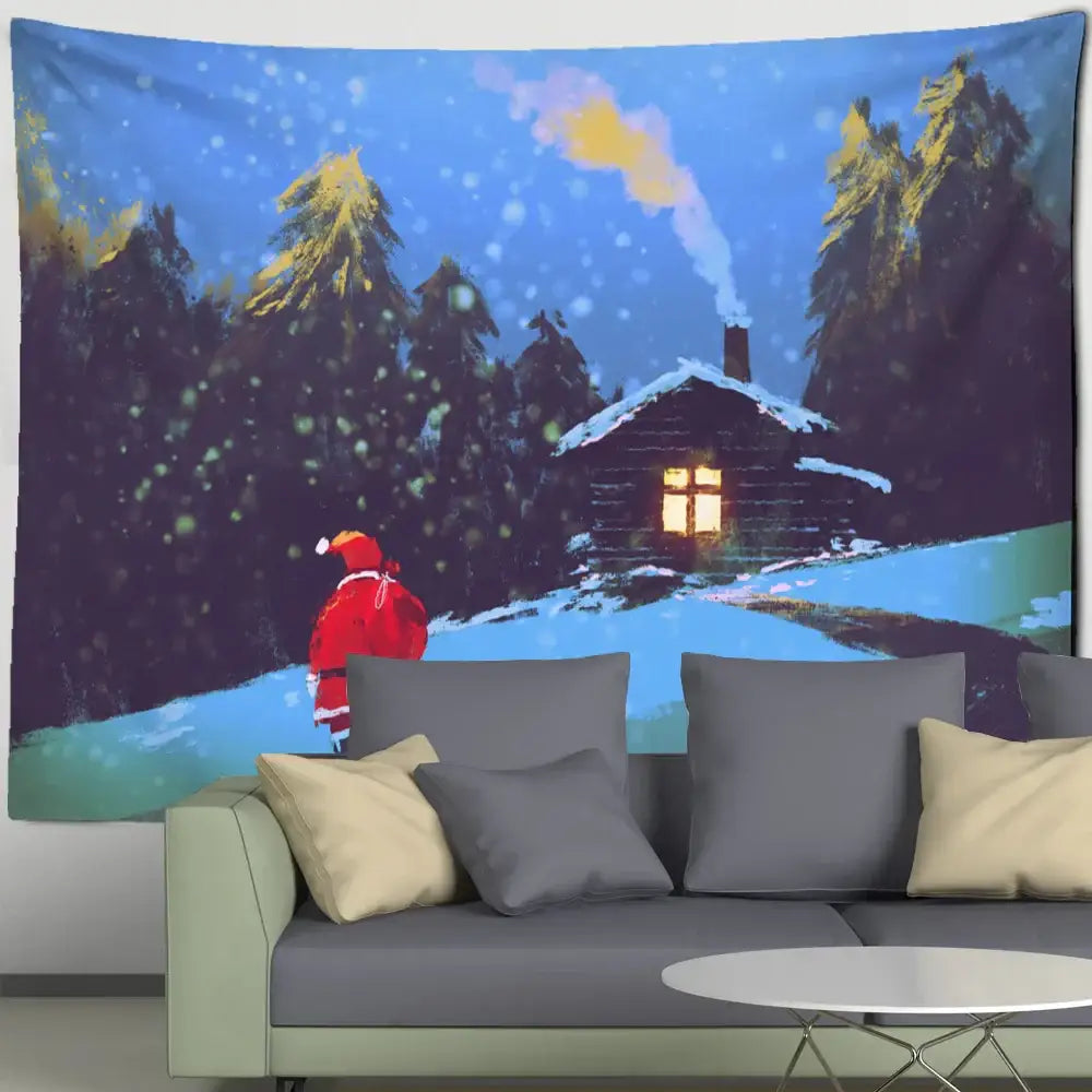 Blue camel printed polyester christmas tapestry living room decor