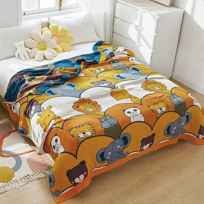 Blue cartoon cat summer quilt bedroom cotton leisure blanket