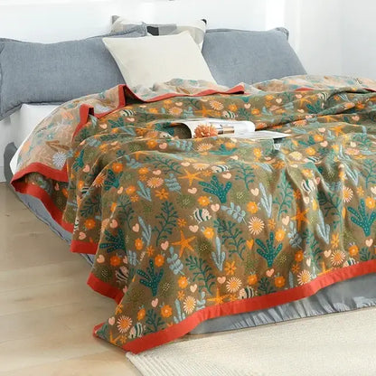 Blue cartoon cat summer quilt bedroom cotton leisure blanket