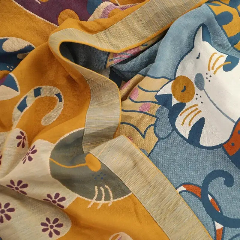 Blue cartoon cat summer quilt bedroom cotton leisure blanket
