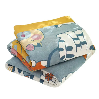 Blue cartoon cat summer quilt bedroom cotton leisure blanket