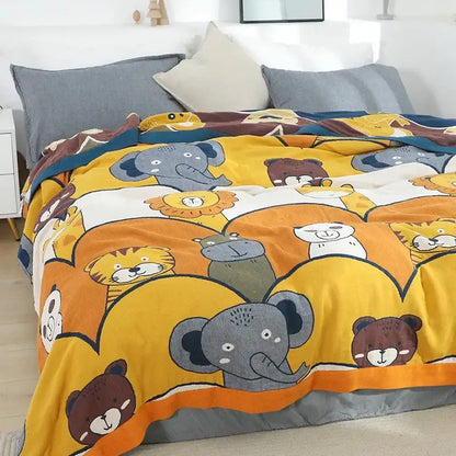 Blue cartoon cat summer quilt bedroom cotton leisure blanket