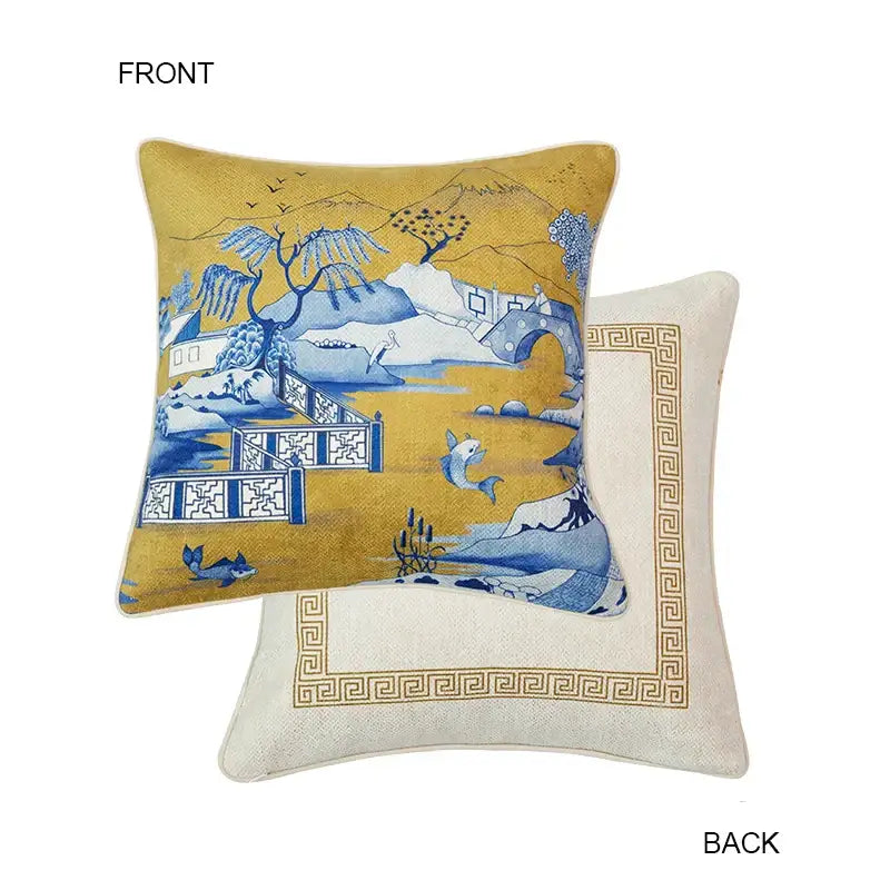 Blue chinoiserie home pagoda bolster pillowcase bedroom cushion cover