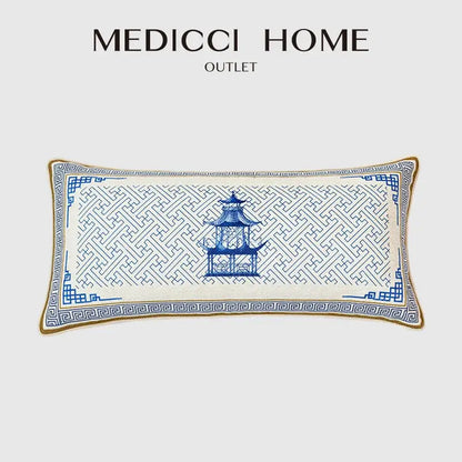 Blue chinoiserie home pagoda bolster pillowcase bedroom cushion cover