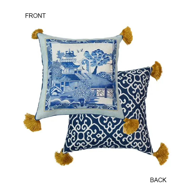 Blue chinoiserie home pagoda bolster pillowcase bedroom cushion cover