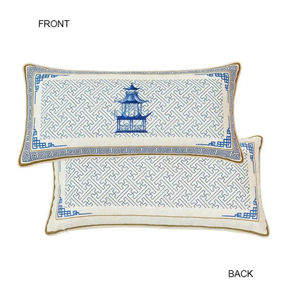 Blue chinoiserie home pagoda bolster pillowcase bedroom cushion cover