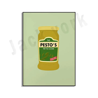 Blue cool beans pesto pasta framed kitchen wall art set of 6