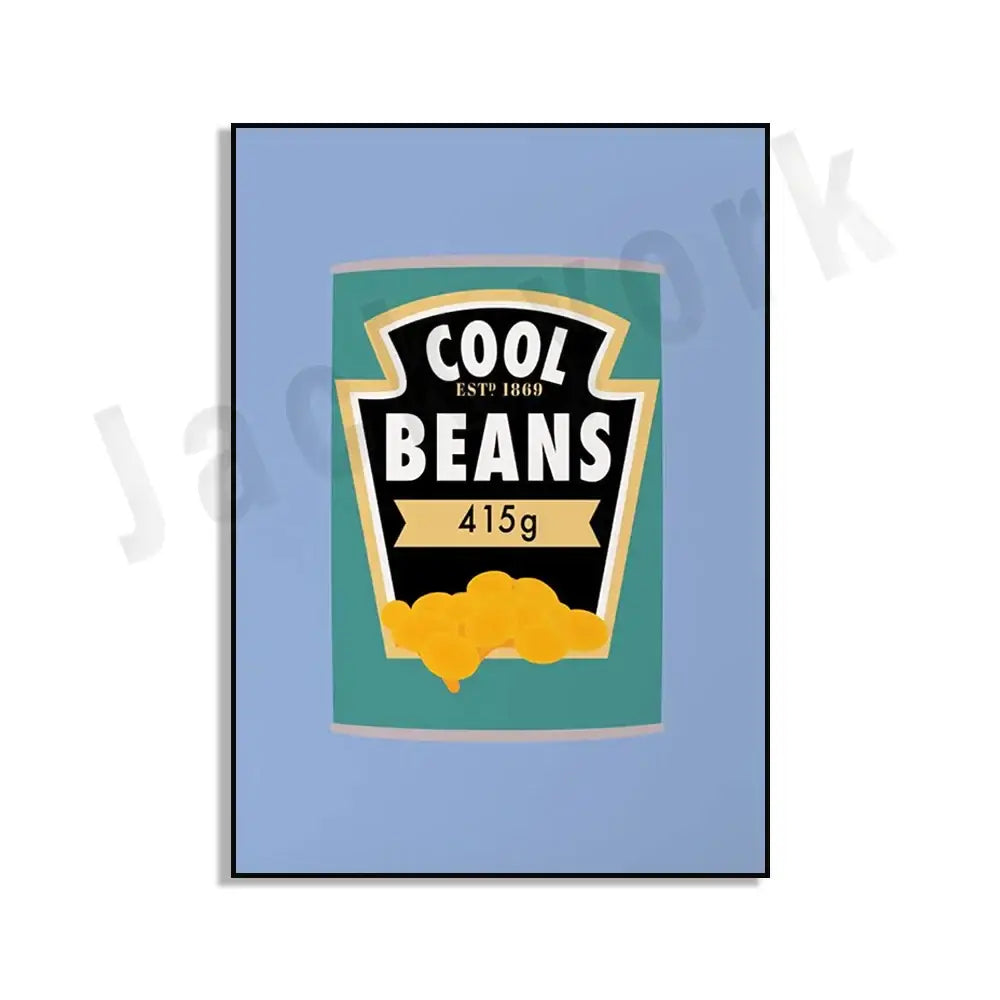 Blue cool beans pesto pasta framed kitchen wall art set of 6