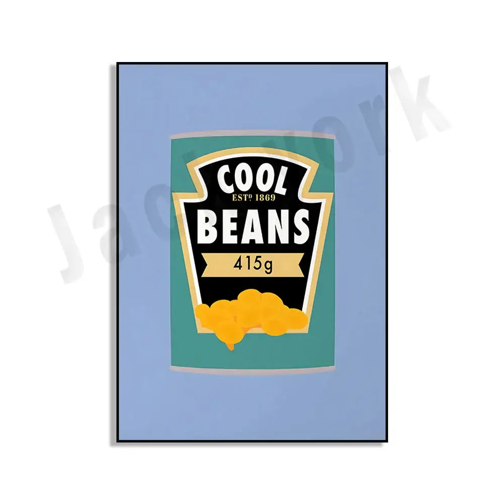 Blue cool beans pesto pasta framed kitchen wall art set of 6