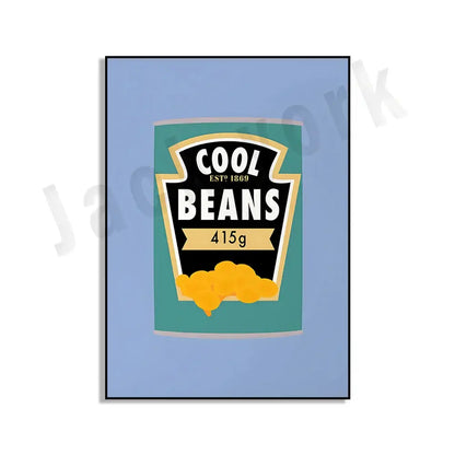 Blue cool beans pesto pasta framed kitchen wall art set of 6