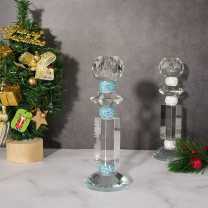Blue diamond crystal glass candle holder dining room decor