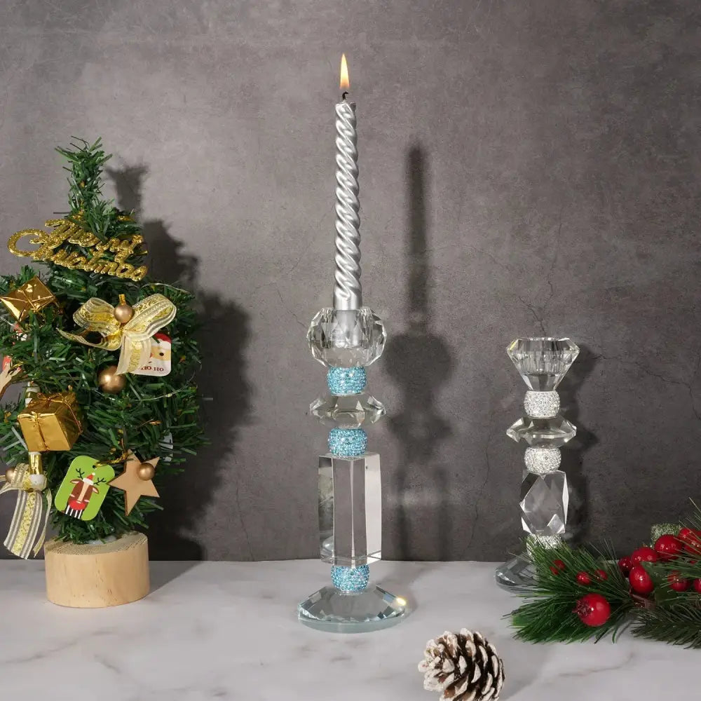 Blue diamond crystal glass candle holder dining room decor