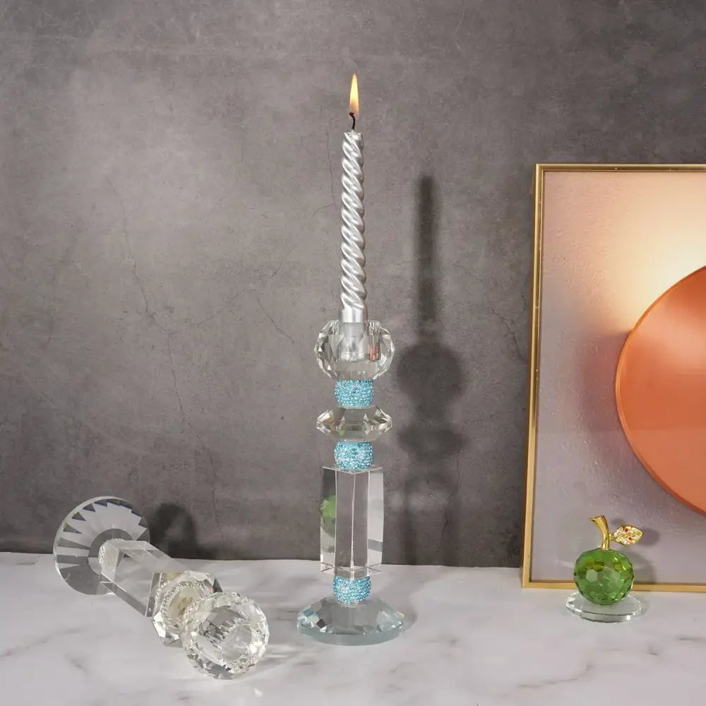 Blue diamond crystal glass candle holder dining room decor