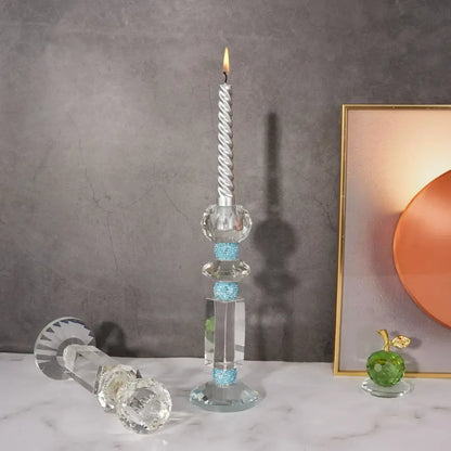Blue diamond crystal glass candle holder dining room decor