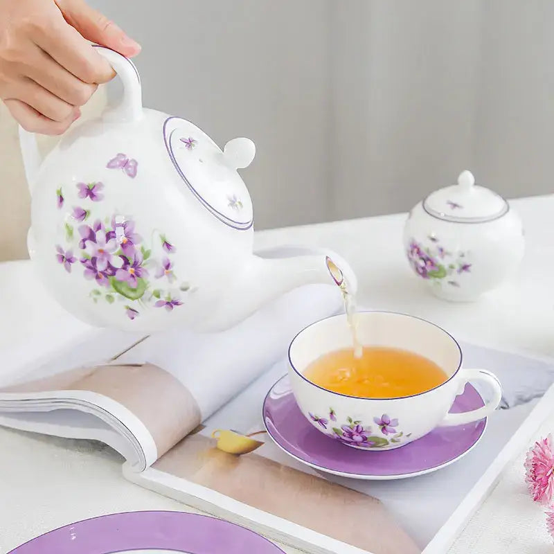 Blue dream tea set white porcelain floral dining room tableware