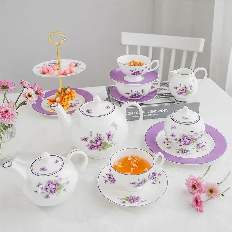 Blue dream tea set white porcelain floral dining room tableware