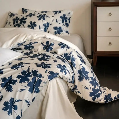 Blue floral 100s egyptian cotton bedding set bedroom decor
