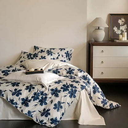 Blue floral 100s egyptian cotton bedding set bedroom decor